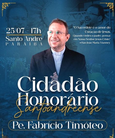 Padre Fabricio Timotéo receberá título de Cidadão Santoandreense nesta sexta-feira (25)