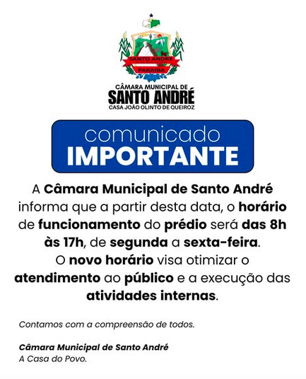 Comunicado da Câmara Municipal de Santo André