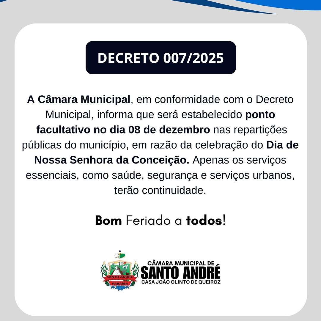 Ponto Facultativo em 8 de Dezembro Celebra Dia de Nossa Senhora da Conceição