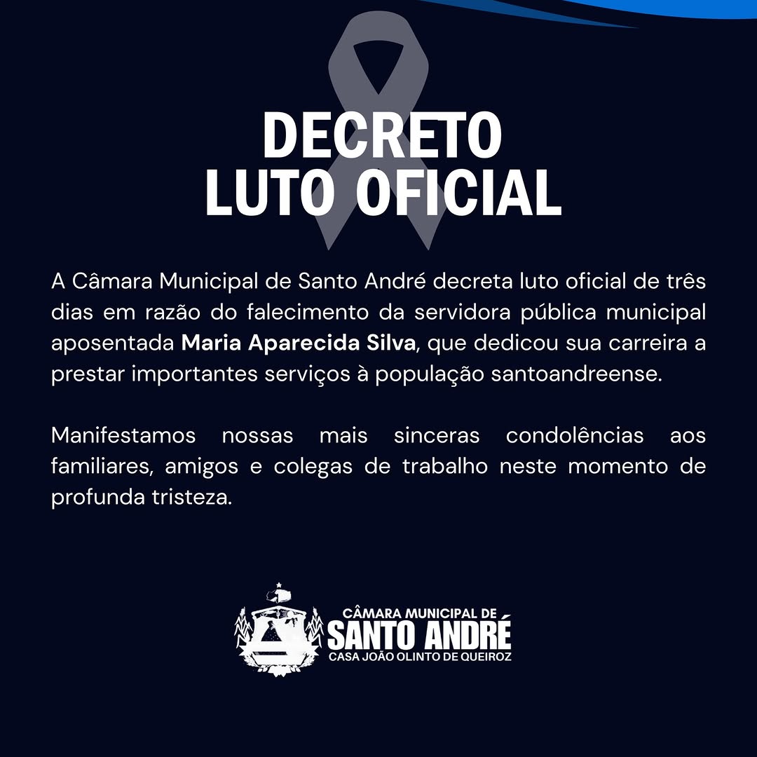 Câmara de Santo André decreta luto por falecimento de Maria Aparecida Silva